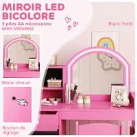 AIYAPLAY Coiffeuse pour enfants avec tabouret et miroir LED, table de maquillage pour 3 à 8 ans, 88,6 x 38,8 x 96,9 cm, rose(m-5)