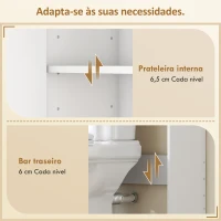 HOMCOM Móvel Sobre Sanita para Casa de Banho de 3 Níveis com Prateleira Aberta 2 Portas e Prateleira Ajustável 64x20x170,5 cm Branco(m-5)