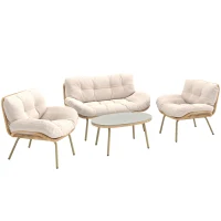 Outsunny Set mobilier de jardin 4 pièces Polyrattan Lounge avec canapé 2 places 2 fauteuils table sièges profonds coussins épais(m-7)