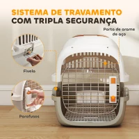 PawHut Transportadora para Gatos e Cães Pequenos de Plástico Suporta até 4 kg com Claraboia Taça Porta de Aço Cinzento Claro(m-5)