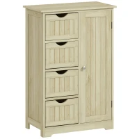 kleankin Colonna bagno con 4 cassetti e ripiano regolabile, 56x30x83 cm, Naturale(m-1)