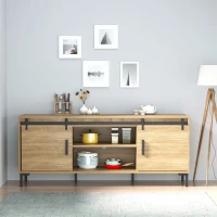 HOMCOM Herrajes Puertas Correderas 200 cm para Puerta Corredera Doble de Madera Ancho 50 cm Mueble de TV Armario Negro(m-9)