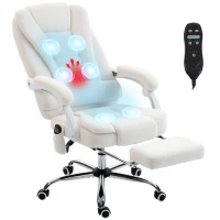 Vinsetto Poltrona da Ufficio Direzionale Massaggiante Riscaldante con Altezza Regolabile e Schienale Reclinabile, in Tessuto di Lino, Bianco(m-8)