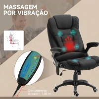 Vinsetto Cadeira para Secretaria c/ 6 Pontos de Massagem Reclinável até 130° com Aquecimento Preto(m-4)