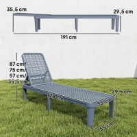 Outsunny Transat inclinable de jardin extérieur avec dossier réglable en 4 positions et structure en PP 191x55x35,5 cm Gris foncé(m-3)
