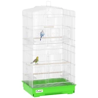 PawHut Voliera in metallo con mangiatoie, posatoi e vassoio estraibile, 46,5x35,5x92 cm, Verde(m-7)