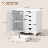 HOMCOM Mobilier pentru imprimantă cu stație de încărcare și roți 5 sertare porturi USB poliță reglabilă alb(m-3)