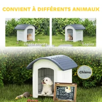PawHut Cuccia per Cane da Esterno, Casa per Cane in Plastica con Pavimento Rialzato e Amovibile, Tetto Impermeabile, Grigio(m-4)