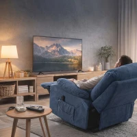 HOMCOM Poltrona Reclinável até 150° Elétrica Silenciosa c/ Função Memória Porta USB para Sala de Estar Azul(m-2)