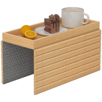 HOMCOM Bandeja de Brazo para Sofá de Bambú Plegable y Flexible con Base Antideslizante para Aperitivos Teléfonos y Bebidas(m-11)