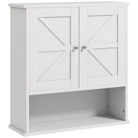 kleankin Armadietto da Bagno da Parete, Mobile da Bagno Appendiabile Rustico con Scomparto Ripiano Regolabile e 2 Ante, Bianco(m-1)