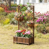 Outsunny Floreira com Treliça de Madeira Caixa de Plantio com Suporte para Plantas Trepadeiras 60x30x122,5cm Marrom(m-8)