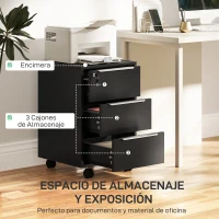 HOMCOM Cajonera de Escritorio con 3 Cajones Ruedas Cerradura y 2 Llaves para Estudio Salón 40x40x63,5 cm Negro(m-4)