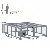 PawHut Enclos extérieur clapier en bois avec 2 portes Maisonnette pour 2-4 lapins nains 180,4 x 150 x 48 cm Gris(m-3)