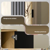 HOMCOM Armario Ropero con Puerta con Espejo Barra para Colgar 2 Compartimentos Abiertos 80x30x170 cm Natural y Negro(m-7)