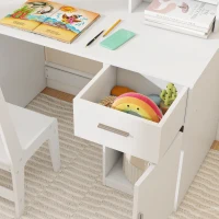 AIYAPLAY Escritorio para Niños con Estantes, Armario, Cajón y Silla a Juego en MDF Blanco(m-5)