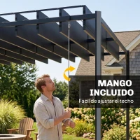 Outsunny Pérgola de Jardín 3x4 m con Protección UPF 50+ Gazebo con Techo Ajustable Estructura de Metal para Exterior Gris Oscuro(m-7)