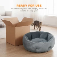PawHut Cat Bed, Reversible Dog Pet Bed for Indoor Cats and Small Dogs, Round Bed with Supportive Bolster, Dark Grey(m-6)