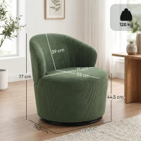 HOMCOM Fauteuil d'appoint, rotation à 360 degrés, fauteuil pivotant moderne avec pied rond, pour salon et chambre, Vert(m-3)