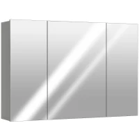 kleankin Armadio bagno da parete con 3 ante a specchio e ripiani regolabili, 90x15x60 cm, Grigio(m-1)
