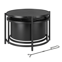 Outsunny Focar 66 x 63 x 41 cm Rotund loc de foc cu grătar, cârlig, capac, suport Negru