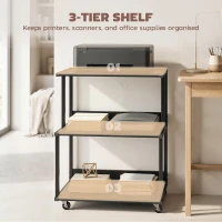 HOMCOM Suport pentru Imprimantă cu 3 Niveluri, Tavă Industrială Metalică pentru Birou, Negru(m-4)
