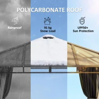 Outsunny Gartenpavillon ca. 3 x 3 m Metall Pavillon mit 6 mm Polycarbonat-Dach 4 Seitenteile, UV50+ Dunkelgrau(m-4)