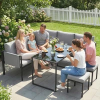 Outsunny Set mobilier de grădină Canapea colț exterior 6 piese Perne 10cm Masă înaltă și 2 taburete Gri(m-2)