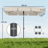 Outsunny Parasol 183 x 122 cm, déperlant, parasol de balcon avec inclinaison 3 positions, à manivelle, parasol à manivelle avec 8 baleines Beige(m-3)