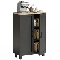 HOMCOM Buffet de Salon Étroit 2 Portes Armoire de Cuisine avec Étagère Réglable pour Entrée 60x30x90 cm Noir(m-6)