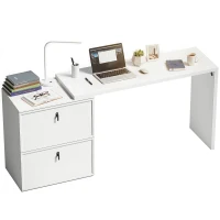 HOMCOM Bureau réversible en L avec 2 tiroirs classeurs design moderne pour petits espaces bureau blanc(m-1)