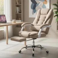 Vinsetto Poltrona da Ufficio Direzionale Massaggiante Riscaldante con Altezza Regolabile e Schienale Inclinabile, in Tessuto Lino, Beige(m-6)