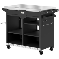 Outsunny Chariot de barbecue 5 niveaux Table de cuisson avec surface en acier inoxydable étagères réglables tiroirs roulettes porte-épices porte-serviette