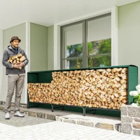Outsunny Leñero de 1 m³ Regulable con Toldo Impermeable de PE y Metal 300x36x99 cm Negro y Verde Oscuro(m-2)