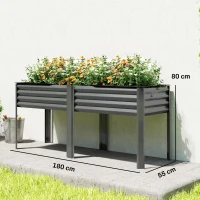 Outsunny Orto rialzato in metallo con traverse rinforzate e tessuto non tessuto, 241 L, Grigio scuro(m-3)