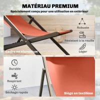 Outsunny Lot de 2 bain de soleil, chaise longue pliante avec appuie-tête en textilène inclinable 60 x 100 x 85 cm, rouge brique(m-6)