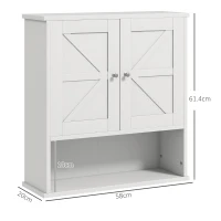 kleankin Armadietto da Bagno da Parete, Mobile da Bagno Appendiabile Rustico con Scomparto Ripiano Regolabile e 2 Ante, Bianco(m-3)