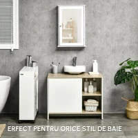 Kleankin Dulap pentru lavoar pentru baie, 77x45x60cm, alb si culoarea lemnului(m-6)