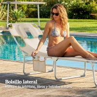 Outsunny Set de 2 transats pliants inclinables avec pare-soleil 360° ouverture faciale poche latérale et Textilene 550 g/m² Beige(m-4)