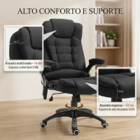 Vinsetto Cadeira para Secretaria c/ 6 Pontos de Massagem Reclinável até 130° com Aquecimento Preto(m-11)