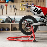 HomCom Cavalletto Supporto per Moto Posteriore Con Doppio Tipo di Accessori in Acciaio, Rosso(m-14)