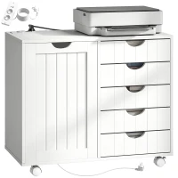 HOMCOM Mobilier pentru imprimantă cu stație de încărcare și roți 5 sertare porturi USB poliță reglabilă alb(m-7)