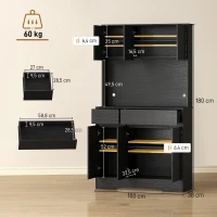 HOMCOM Buffet-armoire de cuisine avec plan de travail, 6 portes, armoire haute de rangement avec étagères, Noir(m-3)