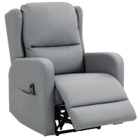 HOMCOM Sillón masajeador con función de reclinado, cuero sintético, ajustable eléctricamente, reposapiés, bolsillo lateral, armazón de acero, gris(m-6)