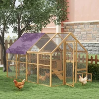 PawHut Pollaio in legno con recinto, 4 nidi e chiusura di sicurezza per 8-12 galline, Giallo(m-2)