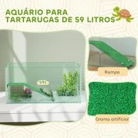 PawHut Aquário para Tartarugas Terrário de Tartarugas com Plataforma Rampa e Visão Panorâmica 360° 60x35x28 cm Branco(m-4)