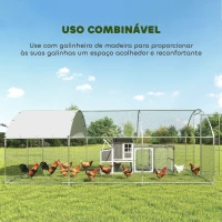 PawHut Galinheiro de Exterior 2,8x5,1x1,9 m Cobertura de Tecido Oxford Anti-UV Impermeável Fechos para 15-24 Galinhas Prateado(m-8)
