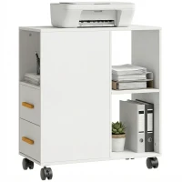 HOMCOM Supporto stampante con ripiano regolabile e ruote, 60x30x65 cm, Bianco(m-7)