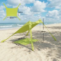 Outsunny Tente de plage pliable avec tapis UPF50+ poteaux en aluminium pelle piquets et housse de transport vert(m-3)
