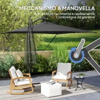 Outsunny Ombrellone a Sbalzo Regolabile con Base a Croce e Manovella, in Acciaio e Poliestere, 247x247x256, Grigio Scuro(m-7)